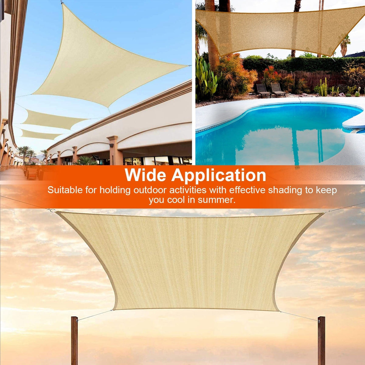 Rectangle Top CanopyÊ98% UV Block Awning Shelter 185GSM HDPE Patio Cover with Snap Hooks Ropes for Outdoor Garden Backyard