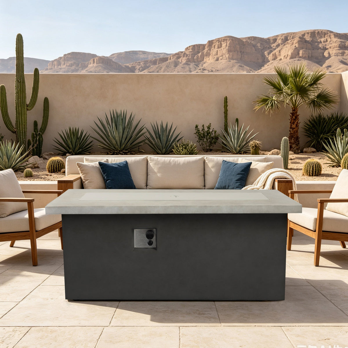 60 inch Dark Grey Rectangular Propane Fire Pit Table