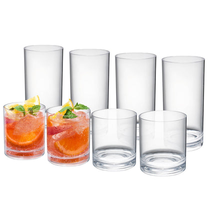 Barcelona Acrylic Lowball &amp; Highball Glassware – Clear, Set of 8