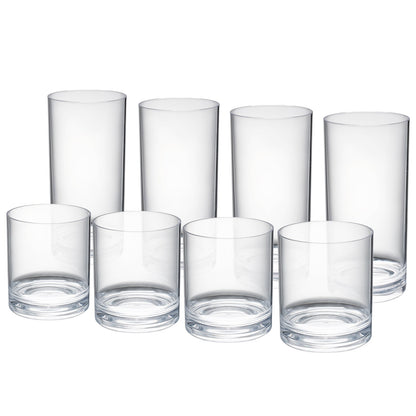 Barcelona Acrylic Lowball &amp; Highball Glassware – Clear, Set of 8