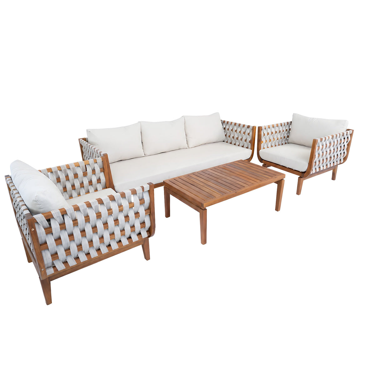 4-Piece Acacia Wood & Rope Outdoor Conversation Set with Coffee Table