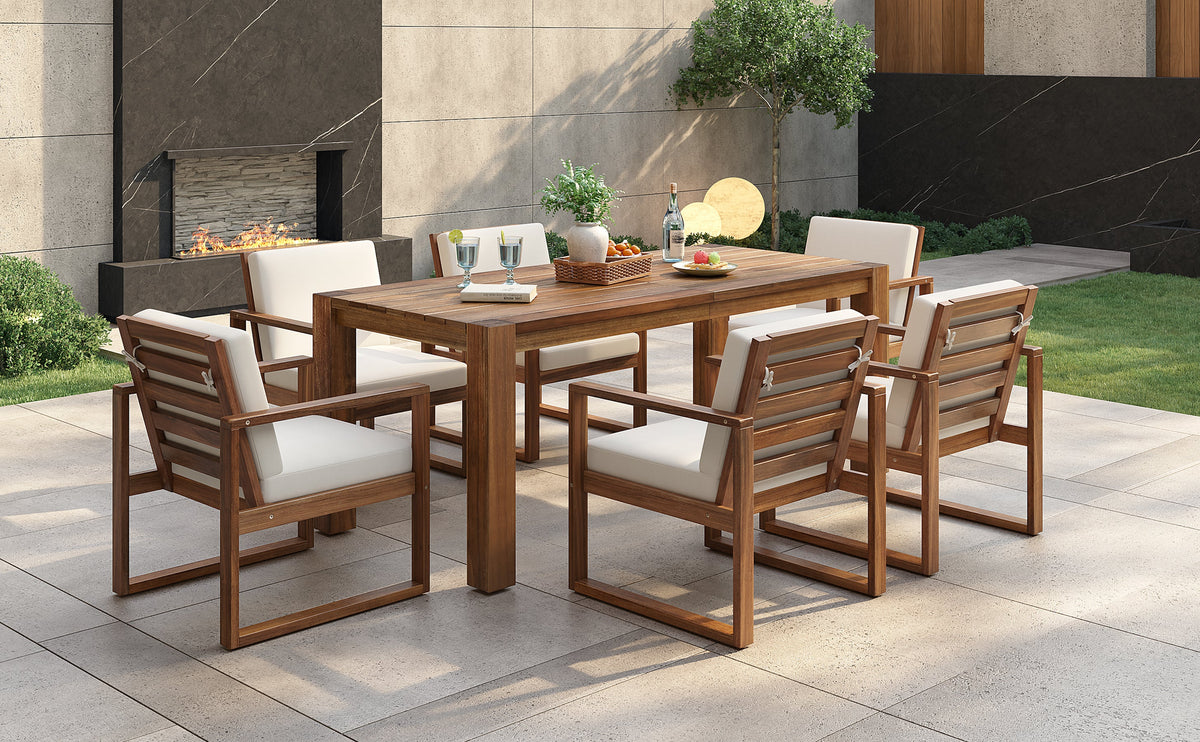 7-Piece Acacia Wood Outdoor Dining Set with Bench Seating &amp; Cushions
