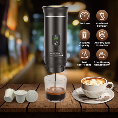 20 Bar Cordless Self-Heating Portable Battery-Powered Espresso Maker