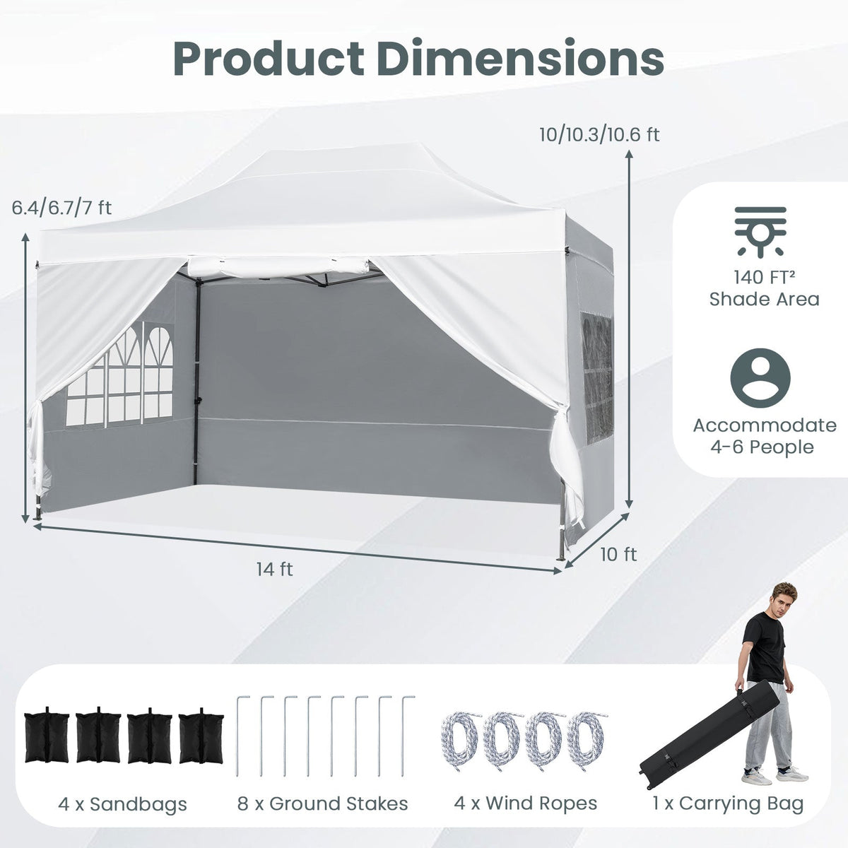Pop-Up Canopy Tent with Removable Sidewalls – 10 X 14 FT