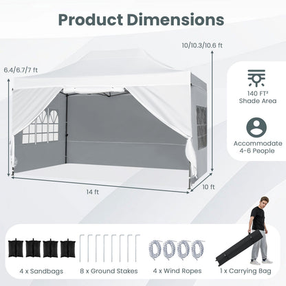 Pop-Up Canopy Tent with Removable Sidewalls – 10 X 14 FT