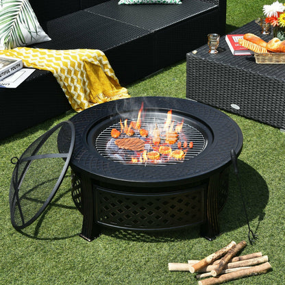 DirectDeals Outdoor Fire Pit with BBQ Grill – Multifunctional Steel Fire Pit