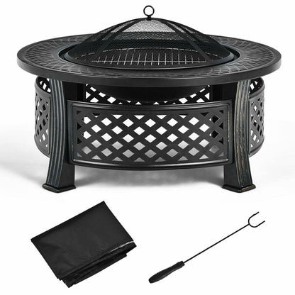 DirectDeals Outdoor Fire Pit with BBQ Grill – Multifunctional Steel Fire Pit