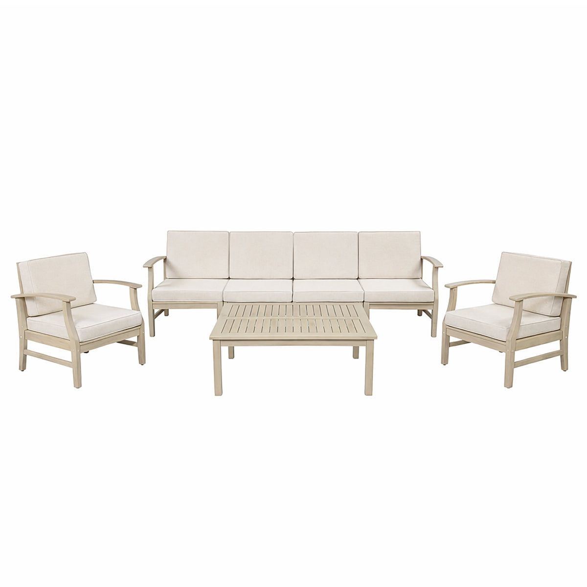 Perla Acacia Natural Wood Outdoor Patio set - Seating 6 with Coffee Table