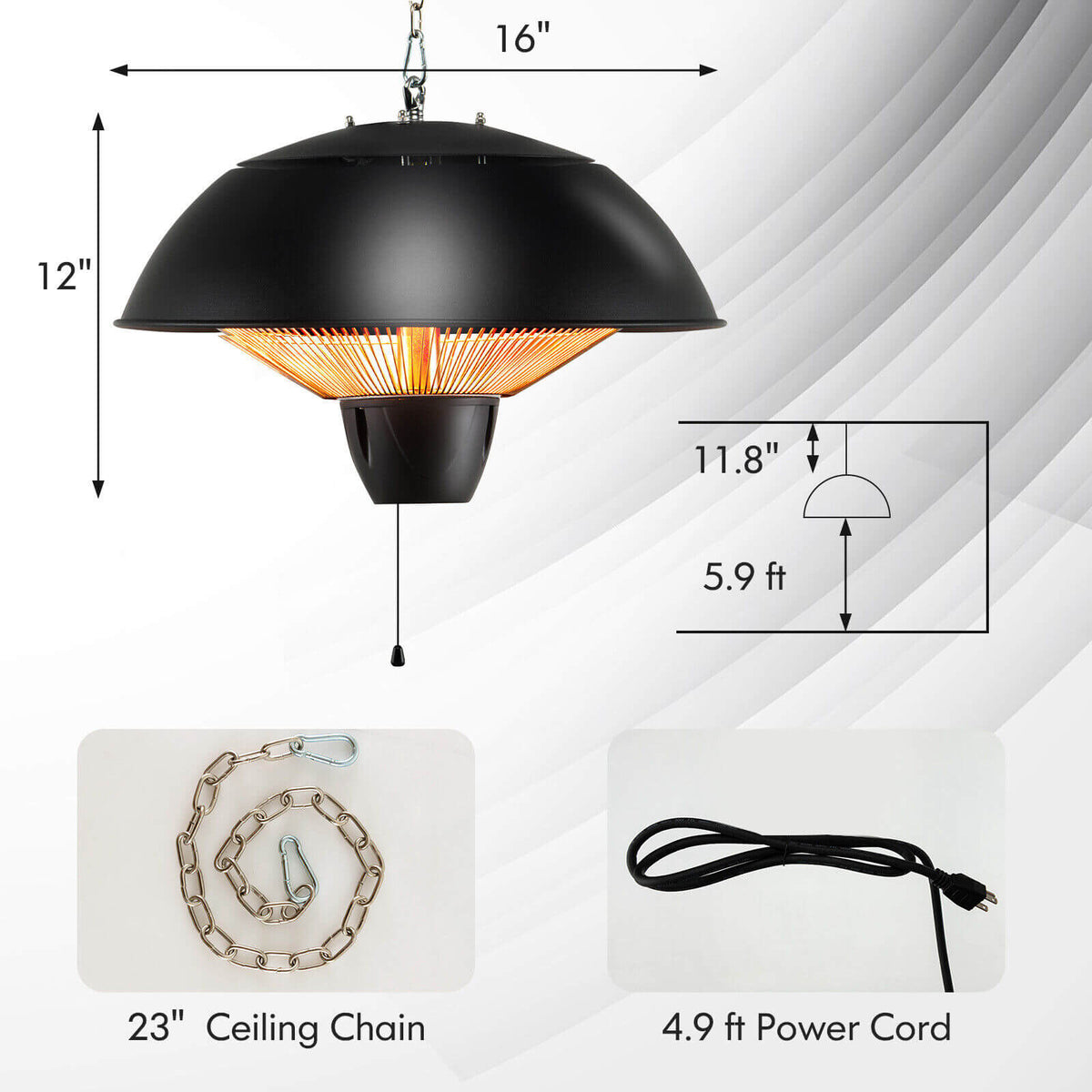 1500W 360° Electric Hanging Patio Heater