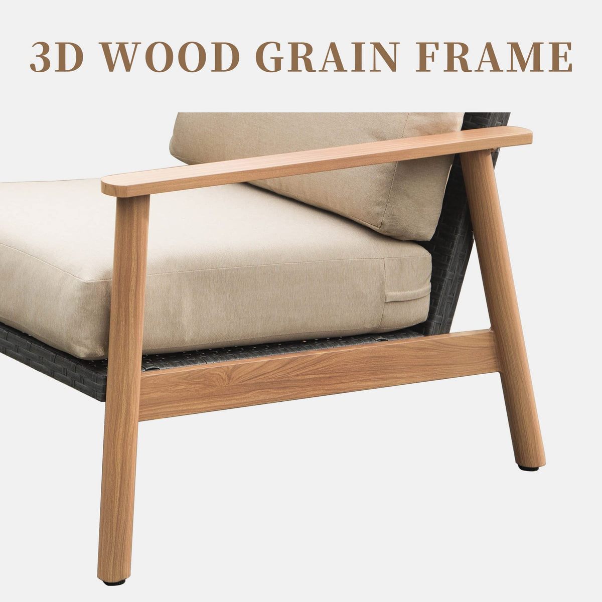 4-Piece Wood-Look Aluminum &amp; Wicker Outdoor Conversation Set – Seats 5