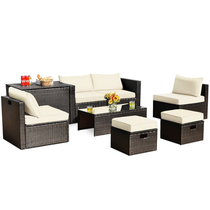 8-Piece Outdoor PE Rattan Patio Furniture Set with Storage Table & Protective Cover