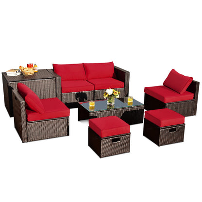 8-Piece Outdoor PE Rattan Patio Furniture Set with Storage Table & Protective Cover