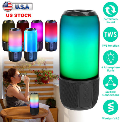LJG Wireless Portable Stereo Speaker with Color-Changing Lights