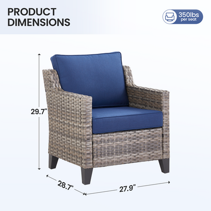 Set of 2 PE Wicker Outdoor Patio Armchairs with 4" Olefin Cushions