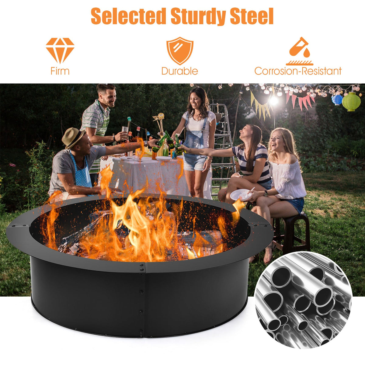DirectDeals 36-Inch Heavy-Duty Steel Fire Pit Ring – DIY Outdoor Fire Ring
