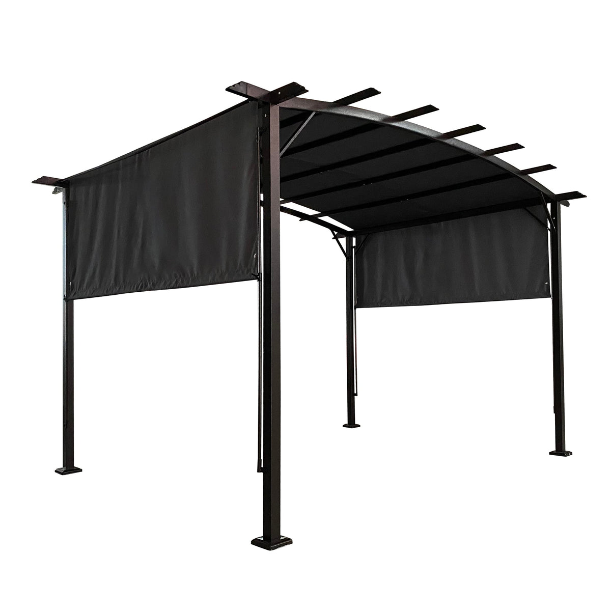 12 x 9 Ft Steel Outdoor Pergola with Retractable Shade Canopy