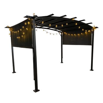 12 x 9 Ft Steel Outdoor Pergola with Retractable Shade Canopy