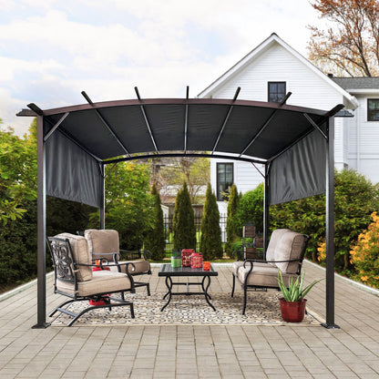 12 x 9 Ft Steel Outdoor Pergola with Retractable Shade Canopy