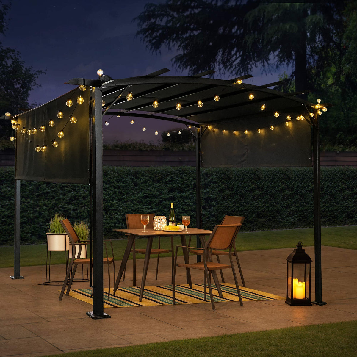 12 x 9 Ft Steel Outdoor Pergola with Retractable Shade Canopy