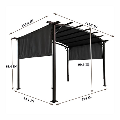 12 x 9 Ft Steel Outdoor Pergola with Retractable Shade Canopy