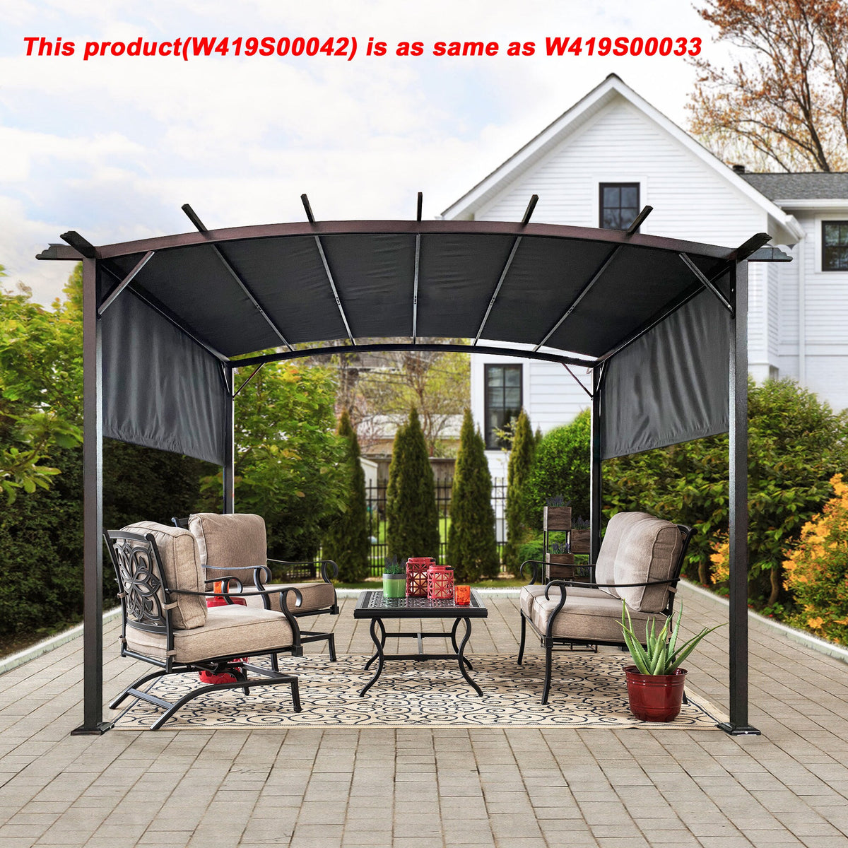 12 x 9 Ft Steel Outdoor Pergola with Retractable Shade Canopy