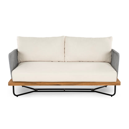 Lucca Acacia Wood & Woven Rope Outdoor Conversation Set - Seating 6