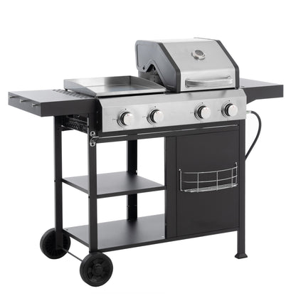 4-Burner Gas Grill & Griddle Combo with Pizza Pan – 49,200 BTU