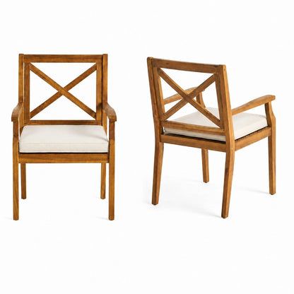 9-Piece Acacia Wood Outdoor Patio Dining Set with X-Back Armchairs - Seats 8