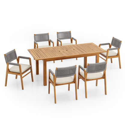 7-Piece Expandable Acacia Wood & Rope Outdoor Dining Set – Seats 6
