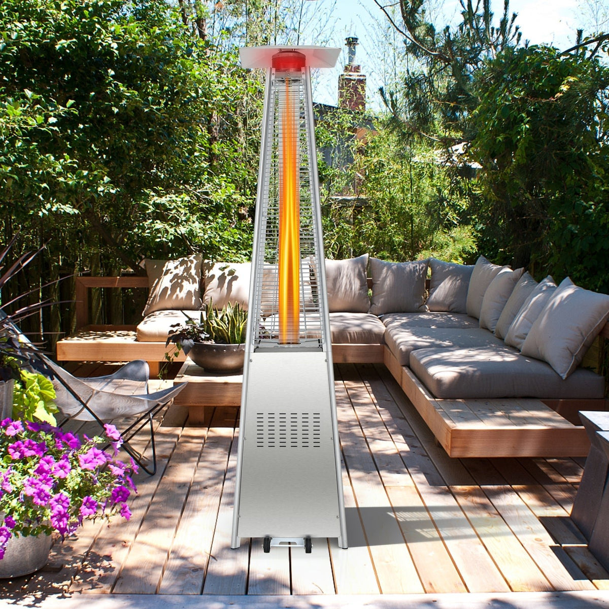 DirectDeals 42,000 BTU Pyramid Patio Heater with Glass Flame Tube - Lavista Moderna