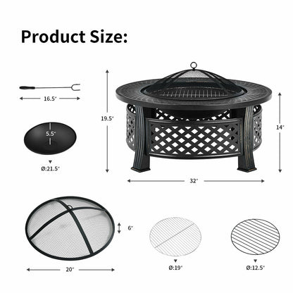 DirectDeals Outdoor Fire Pit with BBQ Grill – Multifunctional Steel Fire Pit