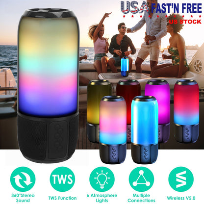 LJG Wireless Portable Stereo Speaker with Color-Changing Lights