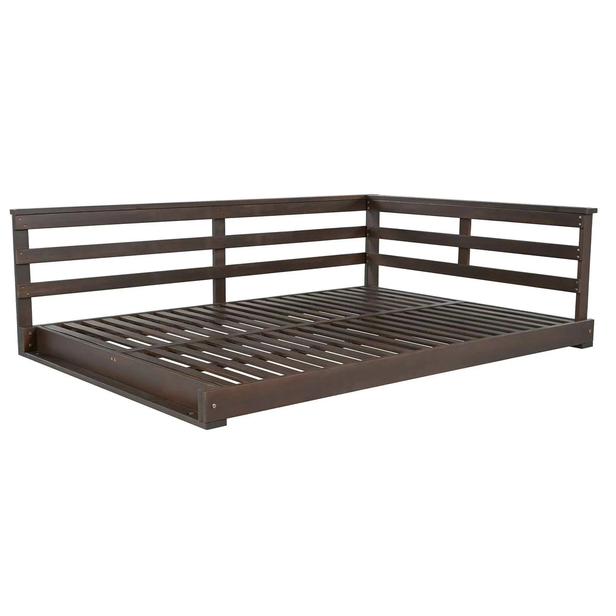 Acacia Wood Full-Size Outdoor Swing Bed with Hemp Ropes