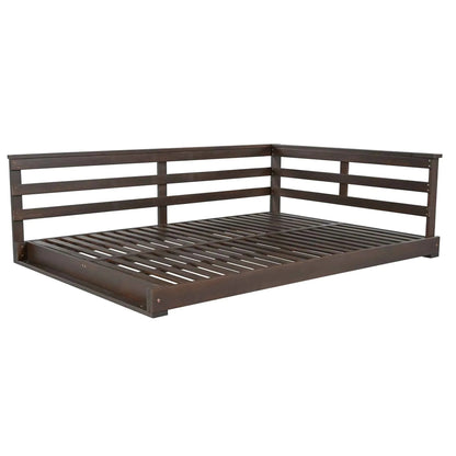 Acacia Wood Full-Size Outdoor Swing Bed with Hemp Ropes