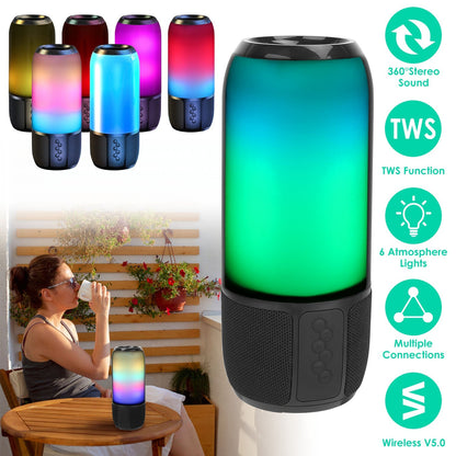 LJG Wireless Portable Stereo Speaker with Color-Changing Lights