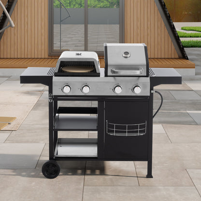 4-Burner Gas Grill & Griddle Combo with Pizza Pan – 49,200 BTU