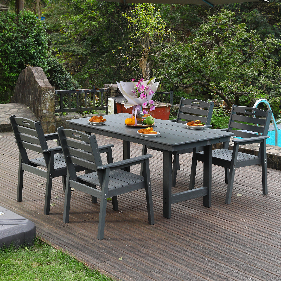 5-Piece Grey HDPE Outdoor Dining Set with Umbrella Hole – Seats 4