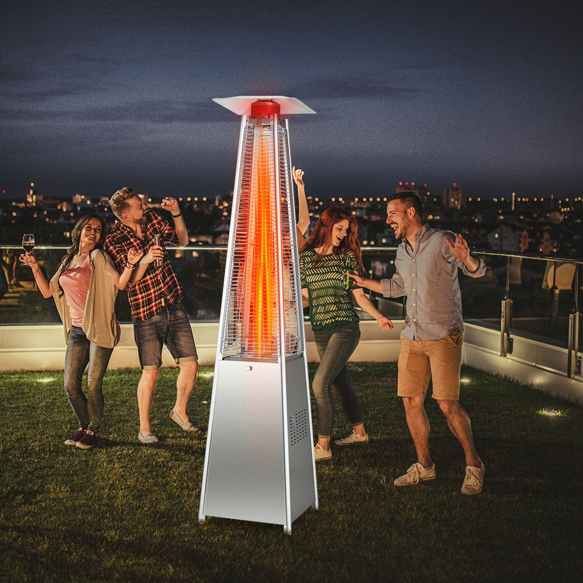 DirectDeals 42,000 BTU Pyramid Patio Heater with Glass Flame Tube - Lavista Moderna