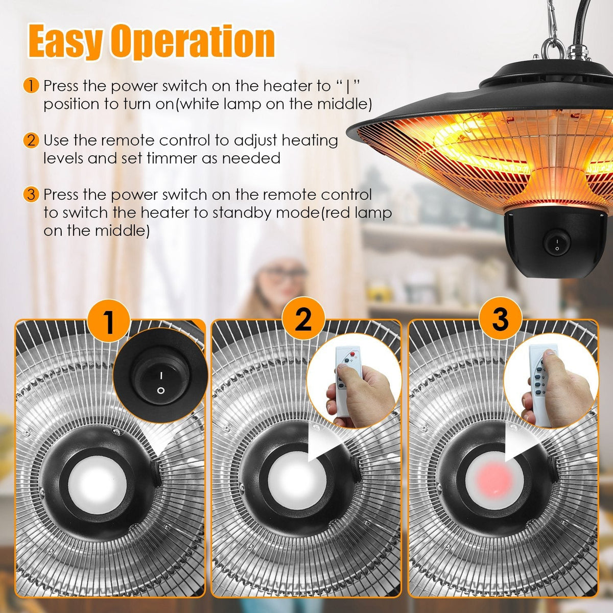 LJGdeals 1500W Electric Hanging Patio Heater
