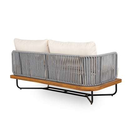 Lucca Acacia Wood & Woven Rope Outdoor Conversation Set - Seating 6