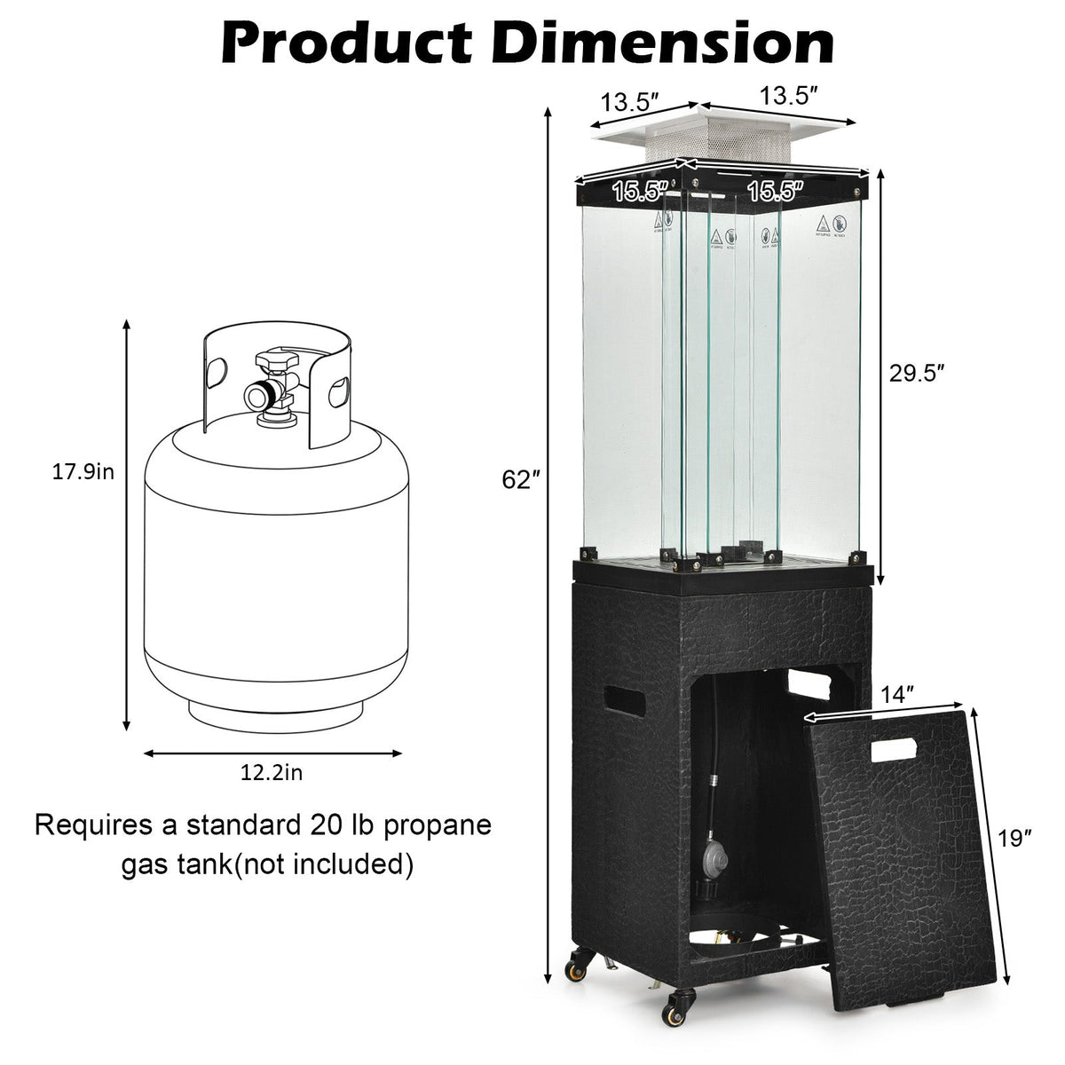 DirectDeals 41,000 BTU Propane Patio Heater with Glass Flame Display