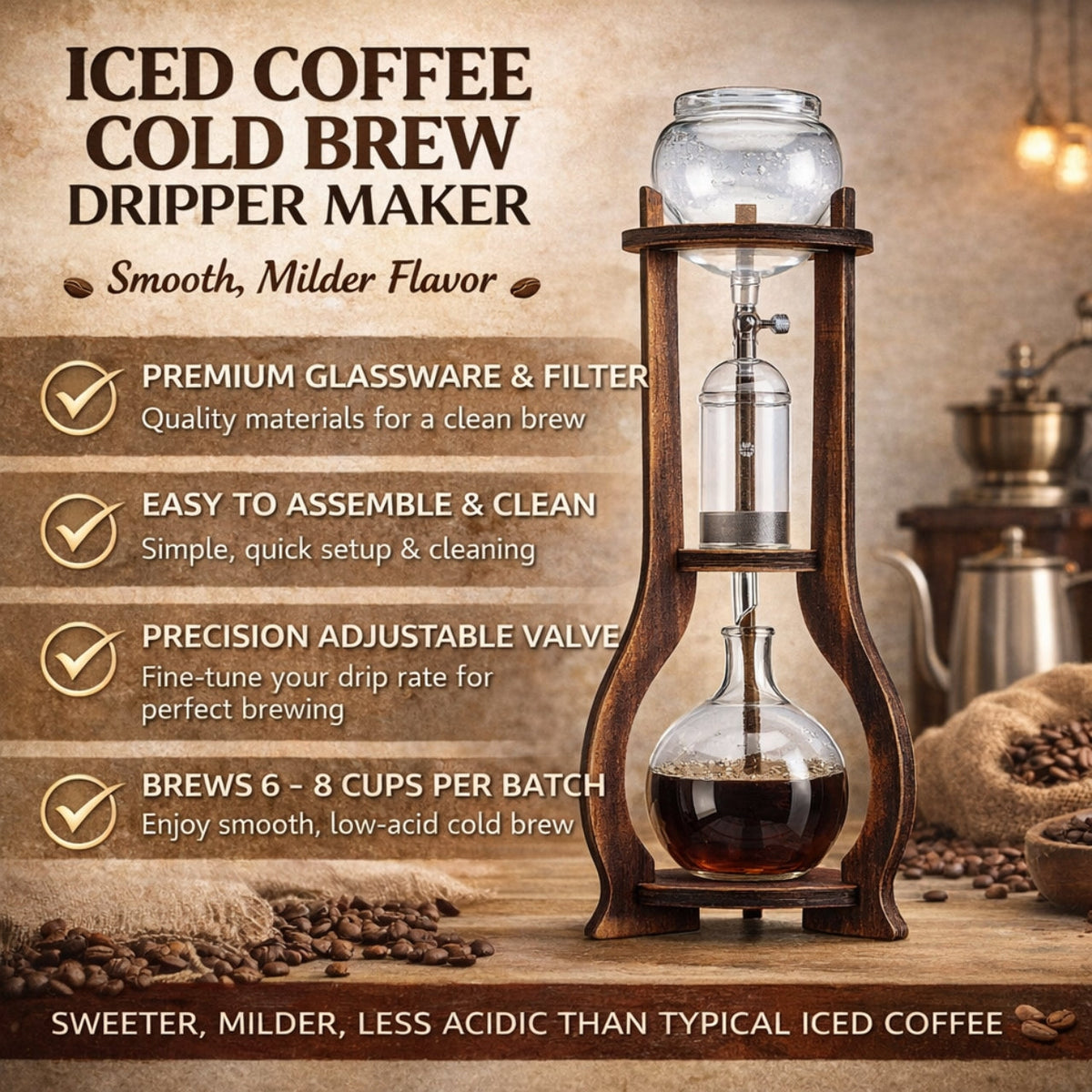 Nispira Wooden Frame Ice Cold Brew Dripping Coffee Maker