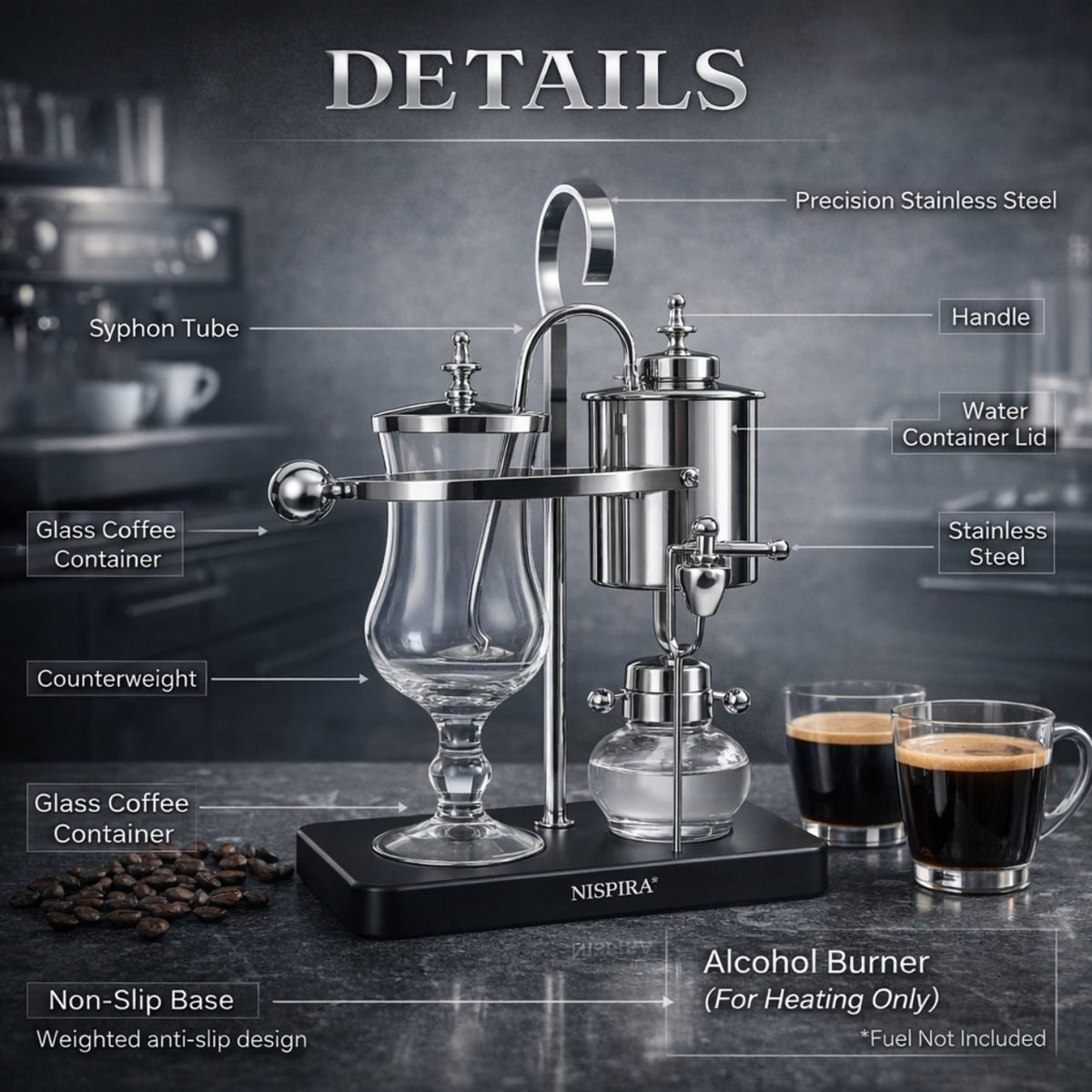 Nispira Vintage Belgian Syphon Coffee Maker – Silver
