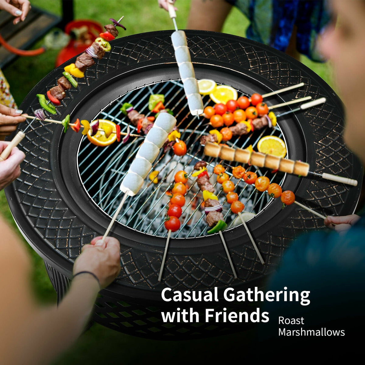 DirectDeals Outdoor Fire Pit with BBQ Grill – Multifunctional Steel Fire Pit