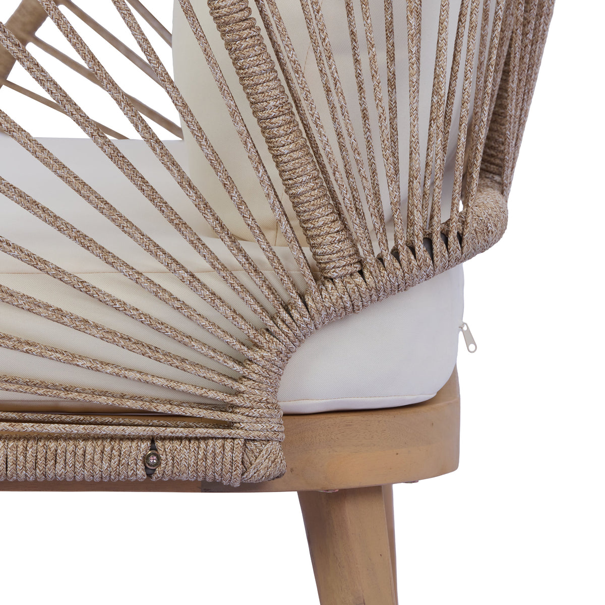 4-Piece Sculptured Seating Acacia Wood & Handwoven Rope Outdoor Conversation Set