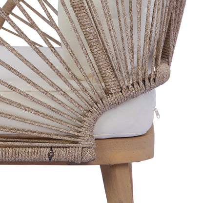 4-Piece Sculptured Seating Acacia Wood & Handwoven Rope Outdoor Conversation Set