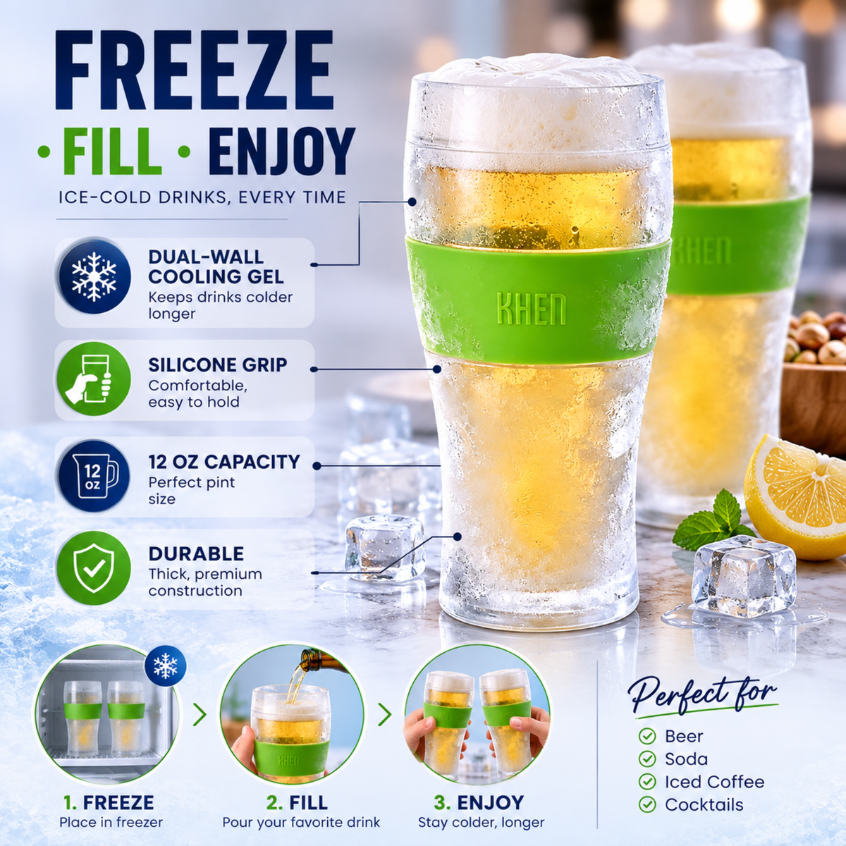 Barcelona Acrylic Cooling Beer Glassware – Set of 2