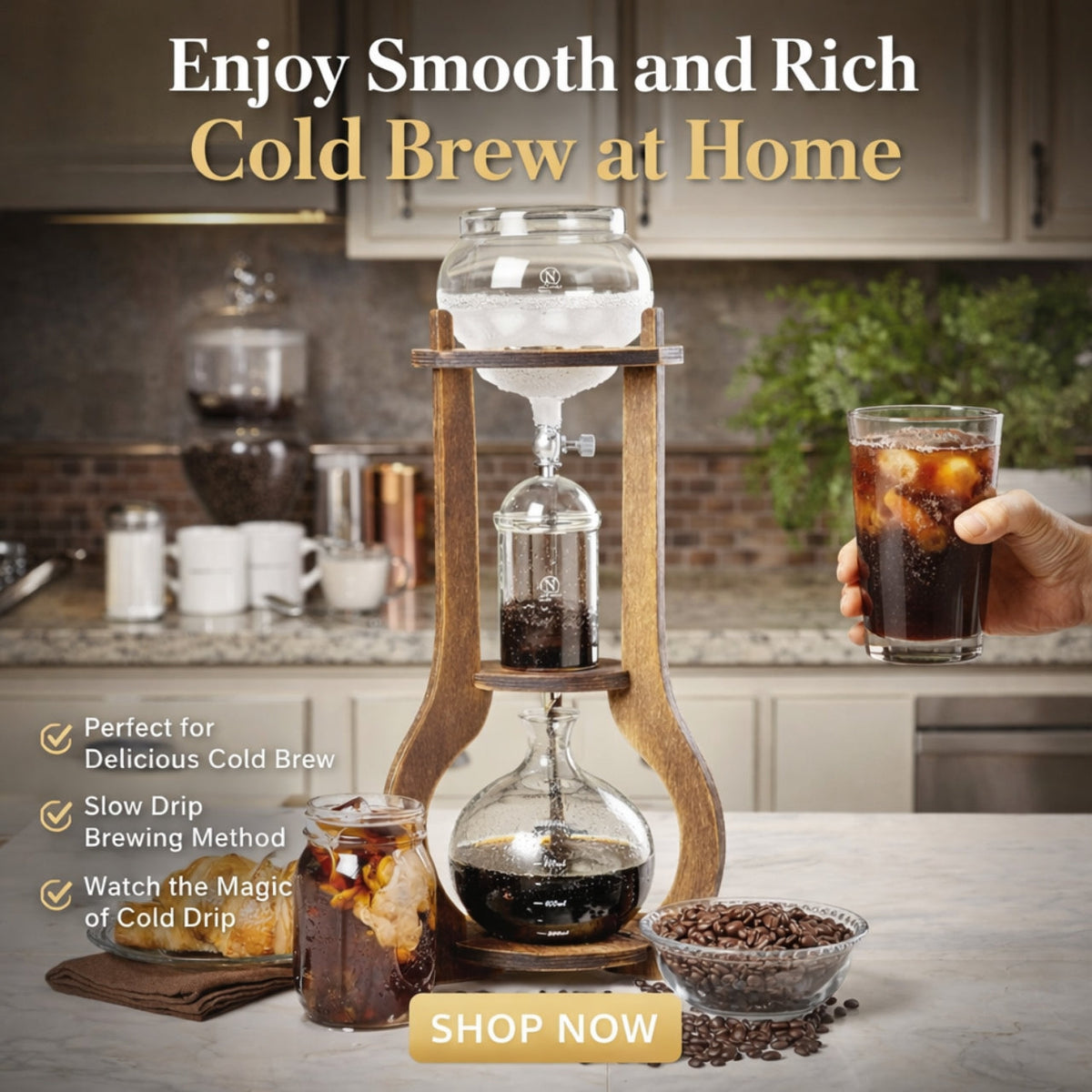 Nispira Wooden Frame Ice Cold Brew Dripping Coffee Maker