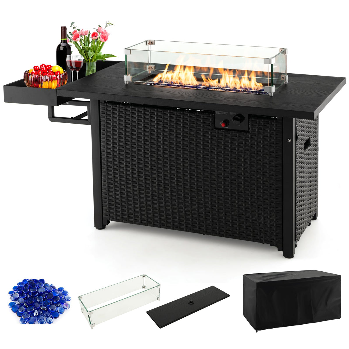 DirectDeals 52-Inch Outdoor Wicker Propane Fire Pit Table – 50,000 BTU with Cover