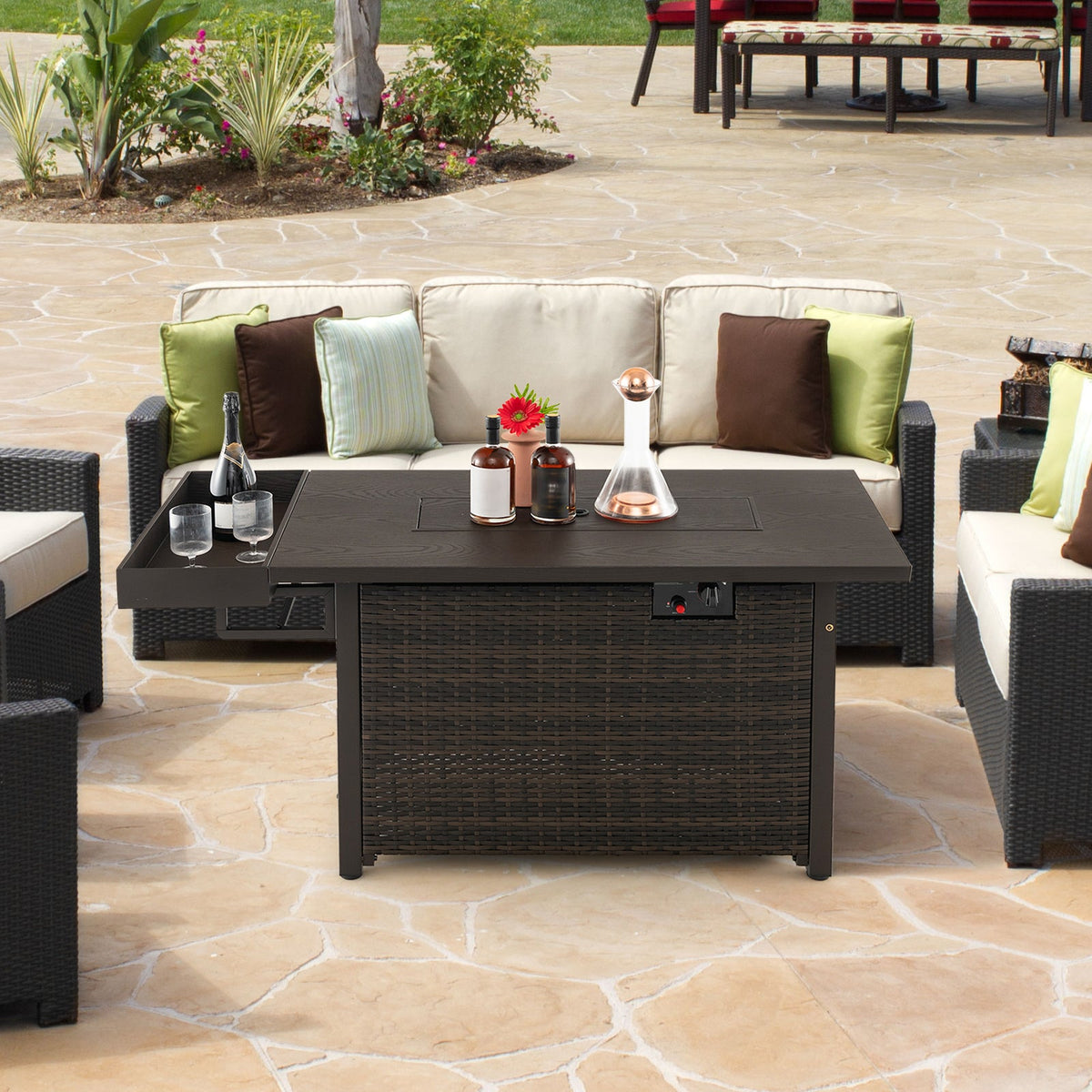 DirectDeals 52-Inch Outdoor Wicker Propane Fire Pit Table – 50,000 BTU with Cover
